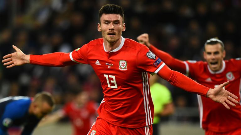 Kieffer Moore celebrates opening the scoring for Wales against Slovakia